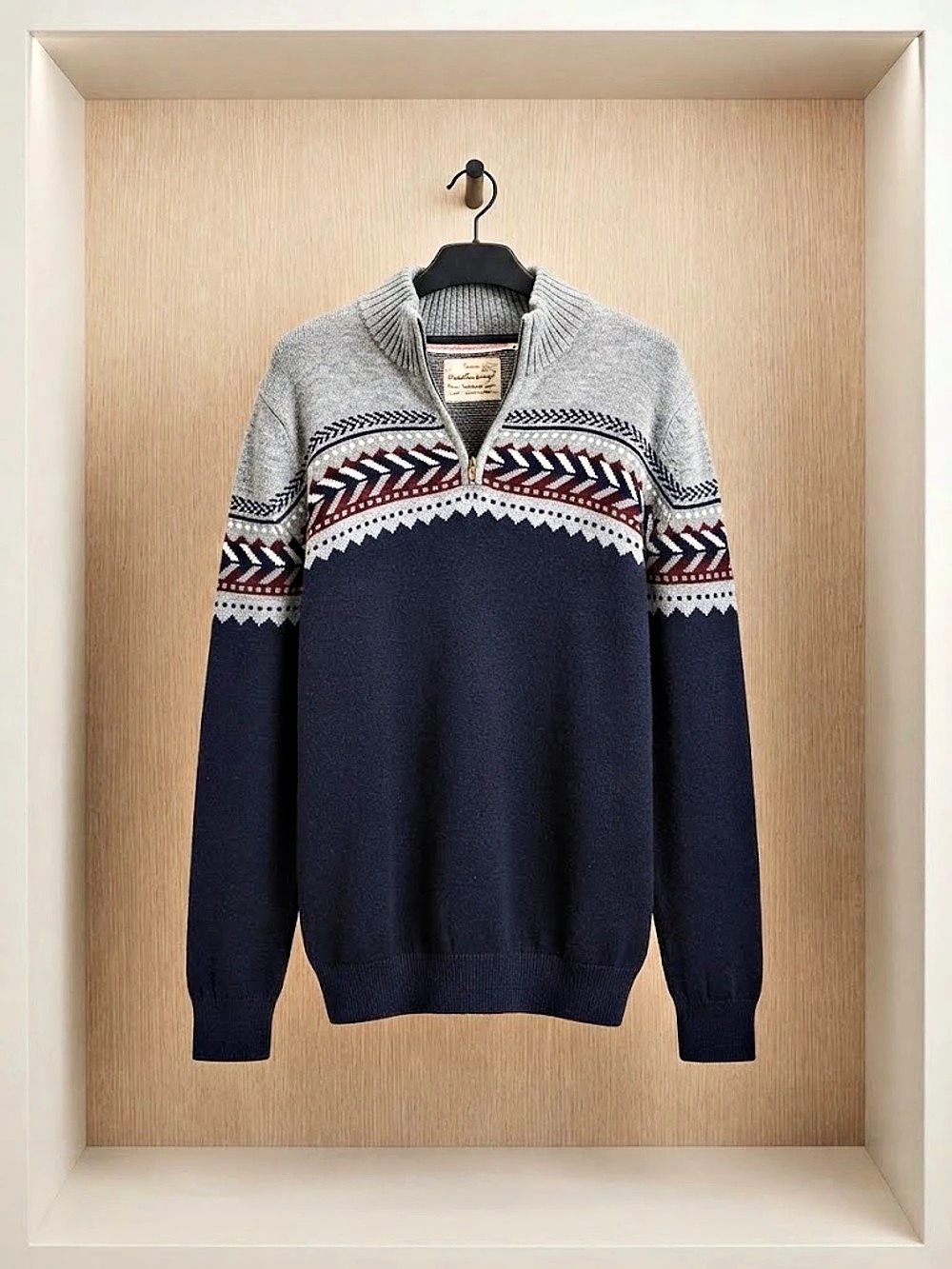 Weatherproof Original Vintage Men's Geometric V-Neck Sweater in Blue & Gray